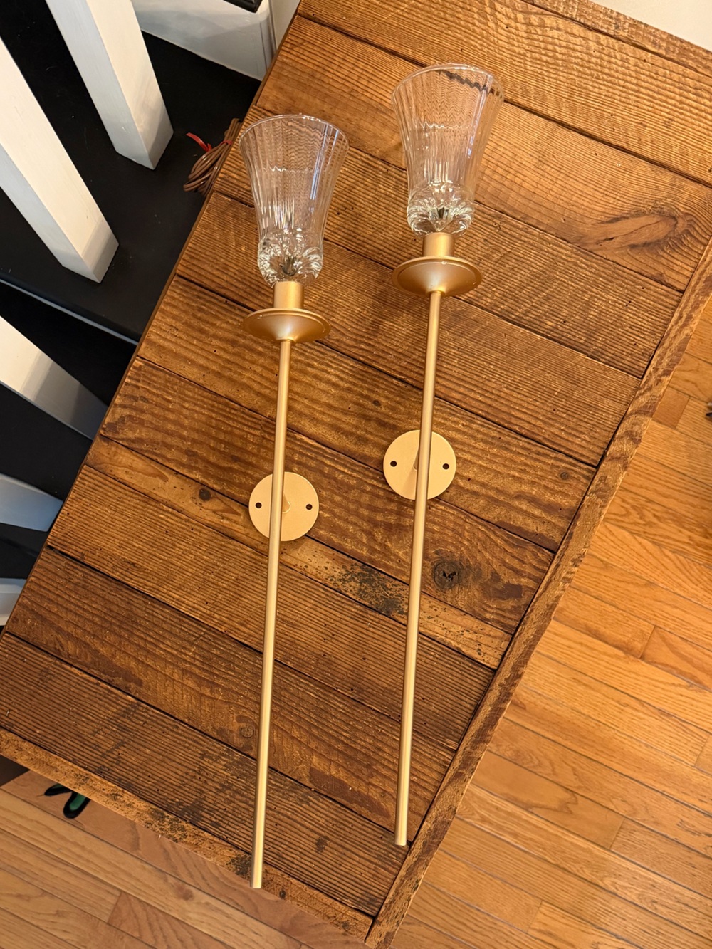 NEW Gold Wall Sconce Pair with Vintage Glass Votive Holders